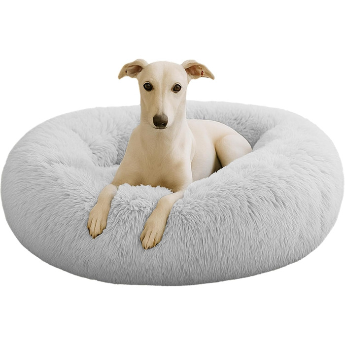 М'яке ліжко для собак знімний чохол 80 см - Ручна робота, пухнасте ліжко для собак, подушка для собак пухнаста, ліжко для котів, машинне прання - Кругле ліжко для котів сріблясто-сірий 80 см сріблясто-сірий