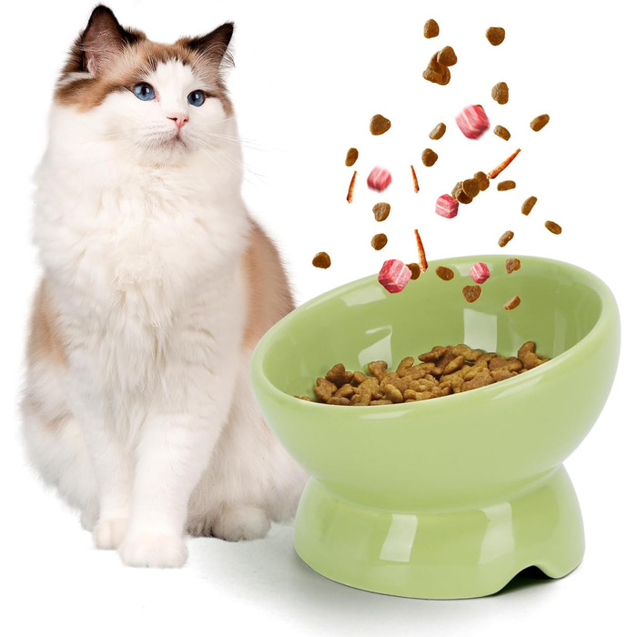 Керамічні миски для котів Nobleza (2 шт.) з нахилом 15° - антиблювотні миски для корму та води, підходять для котів та маленьких собак, білий колір