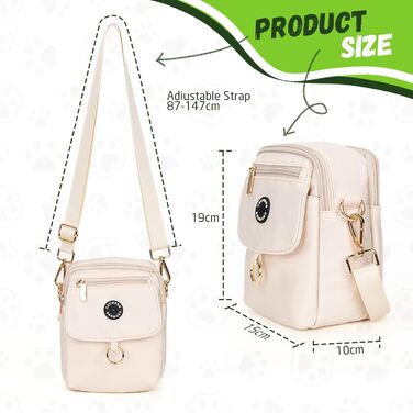 Сумка для собак COOWONE Leckerli-Tasche, водонепроникна, з тримачем для відходів, декілька кишень, сумка для перенесення ласощів, регульований ремінь, товстий плечовий ремінь, сумка через плече для цуценят, прогулянок, піших походів, бежева