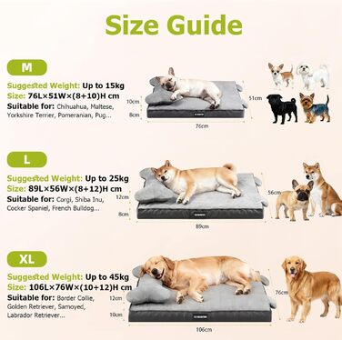 Ортопедичне ліжко для собак з знімною подушкою для голови, миється, ліжко для тварин з піною у формі яєчної коробки, водонепроникне ліжко для собак з подушкою для підтримки голови та суглобів, середній розмір: 76 см (Д) x 51 см (Ш) x 18 см (В), сірий колі