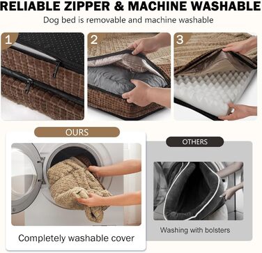 Ортопедичне ліжко для собак великих порід від INVENHO, велике (35'x 25'x 7'), коричневе, з пам'яті ефекту, водонепроникне, знімний, миючий чохол