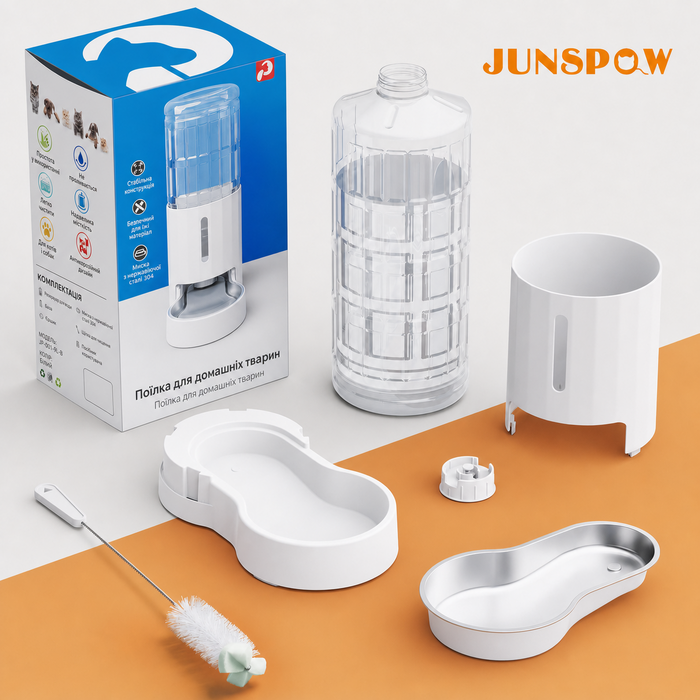 Автоматична поїлка для собак і котів JUNSPOW, 9 л, нержавіюча сталь, безшумна, без електрики, чорна