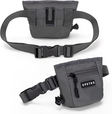 Сумка для ласощів для собак з металевим кліпом для ременя, міцна застібка-магніт, велика місткість, диспенсер для пакетів для екскрементів (темно-сірий)