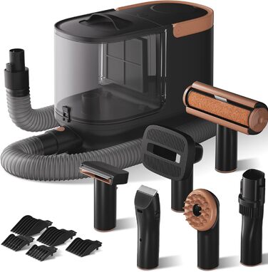 Набір для догляду за домашніми тваринами Fudajo, чорний, 6 в 1: машинка для стрижки шерсті з пилососом, для блискучого хутра