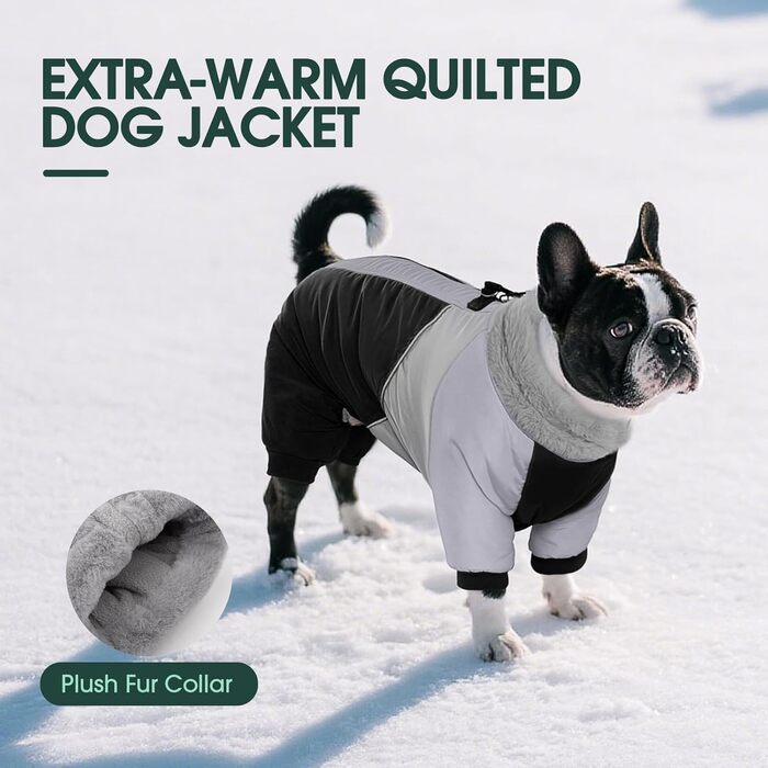 Водонепроникний собачий плащ Kuoser для маленьких собак - теплий зимовий плащ з шлейкою та світловідбиваючими деталями, чорний, розмір M