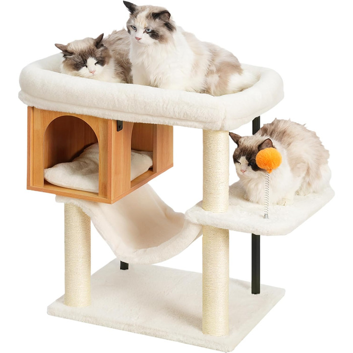 Котячий будиночок з дряпалкою Heybly HCT017WB з великою плюшевою платформою 54 x 40 см та висотою 57.5 см, сталеві труби, стійка основа для великих котів