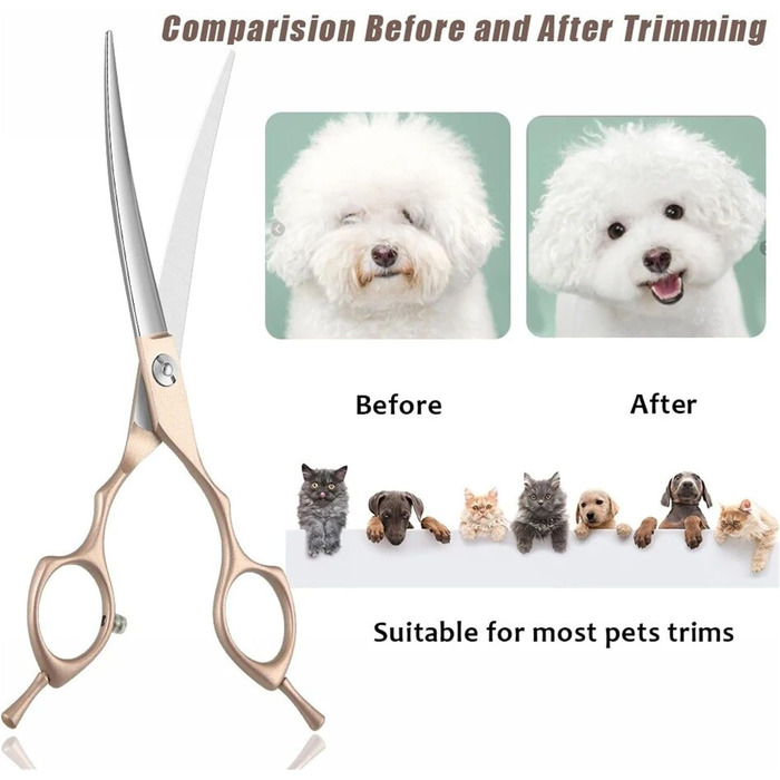 Професійна вигнута ножиця для собак 7 дюймів - ножиці для грумінгу з ергономічною ручкою, регульованим гвинтом, для собак, котів та інших тварин