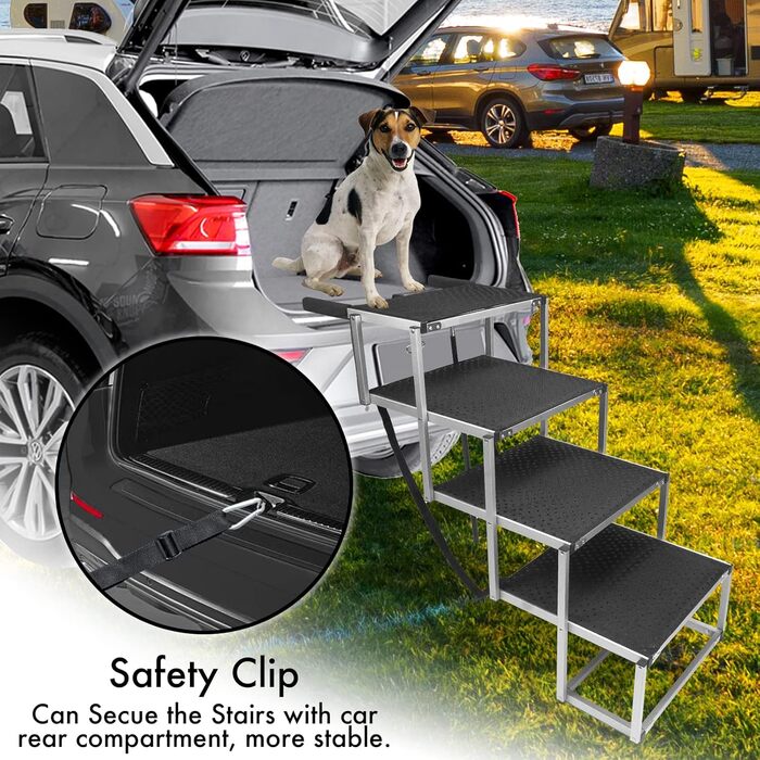 Рампа для собак великих порід, легка сходи для собак до 68 кг, складана алюмінієва рампа з неслизькою поверхнею для ліжок, вантажівок, авто та SUV, 4 сходинки
