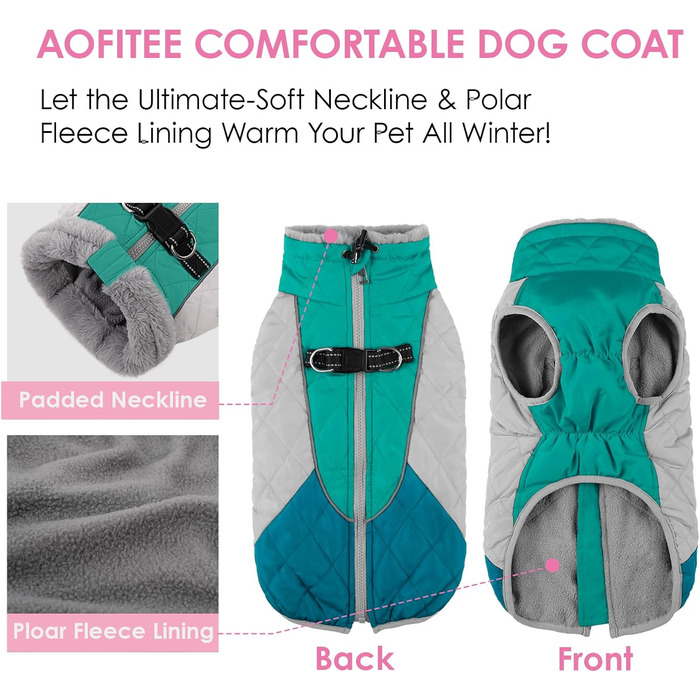 Теплий зимовий одяг для собак AOFITEE: куртка з флісовою підкладкою, світловідбиваючий комір, зручна застібка-блискавка, для маленьких та середніх собак, зелений колір