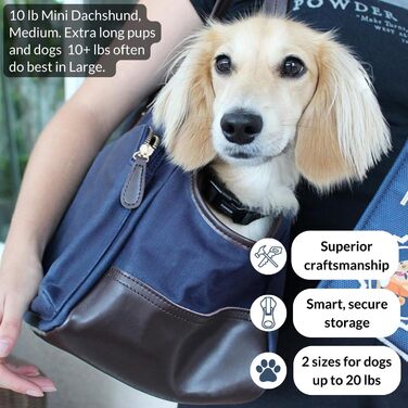 Сумка-переноска для собак DJANGO - велика, waxed canvas та шкіра, з кріпленням-поводком та кишенями на блискавці (marineblau)