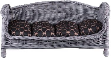 Корзина для собак та котів з плетеної лози з м'яким лежаком - сіро-чорний колір, 54x32x25 см