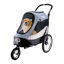 Візок для собак Petique Trailblazer Jogger Space Gray з насосом, дощовиком, адаптером для велосипеда та прапорцем безпеки | повітряні колеса | складний | оглядове вікно | для великих собак та котів сірого кольору