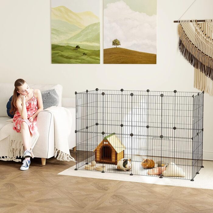 Клітка для кроликів та морських свинок PawHut, вольєр для дрібних тварин, вольєр для вигулу, сталева клітка, чорний колір, 120 x 60 x 80 см
