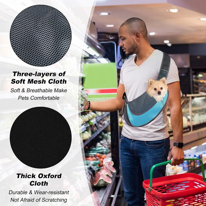 Тканинна переноска для собак, сумка для маленьких собак, переноска для тварин, дихаюча, регульована, переноска для собак і котів до 6 кг, ідеальна для відпочинку на природі (небесно-блакитна)