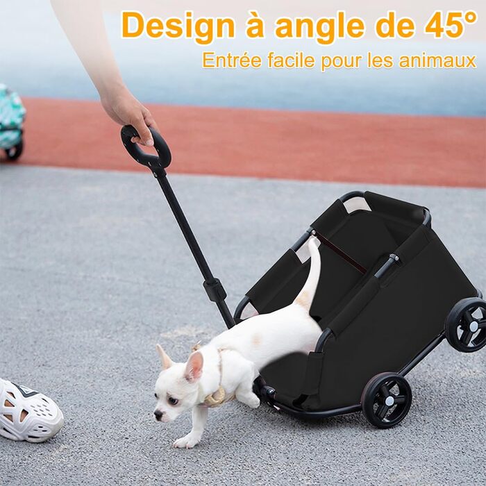 Візок для собак та котів OHMG, складний, до 20 кг, з гальмом, XXL-кошик, 3 вікна, тримач для напоїв, чорний (51 x 35 x 31 см)