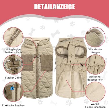 Зимовий теплий куртка для собак FeimaX: вітрозахисний халат з флісовою підкладкою, D-кільце, для маленьких та середніх собак (Хакі, L)