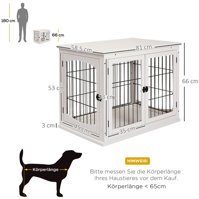 PawHut Dog House Transport Box Маленька клітка для домашніх тварин 81 x 58.5 x 66 см з МДФ та металу білого кольору, ідеально підходить для домашніх тварин