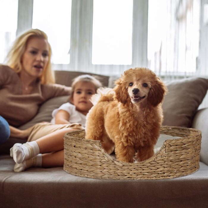 Кругле ліжко для собак та котів Relaxdays, 15 x 49 см, з мореної трави, натуральний колір/кремовий