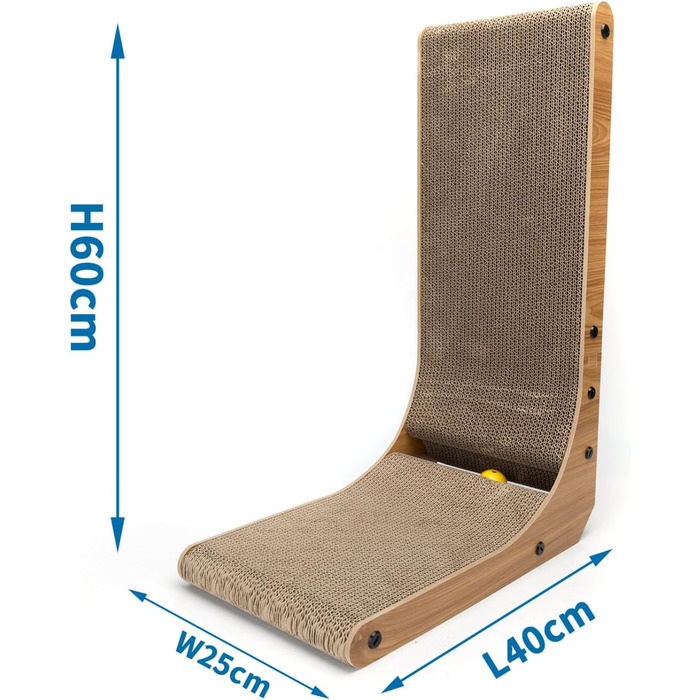 Котячий когтеточки Nobleza L-подібний, 60 см, з іграшкою, з гофрокартону, для стіни та кута