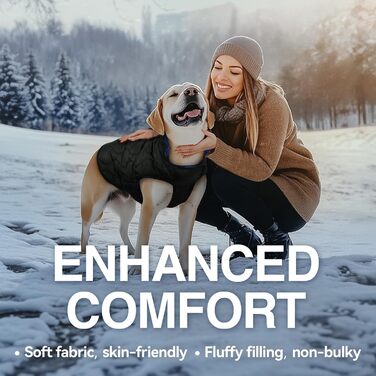 Теплий зимовий одяг для собак VIVAGLORY Softjoy: куртка з захистом живота, теплий софтшелл, розмір L, чорно-синій (1 шт.)