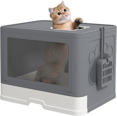 Туалет для кішок з кришкою PawHut, з лопаткою, пластиковий, для котів до 4 кг, сірий, для дому, 48,5x38x36,5 см