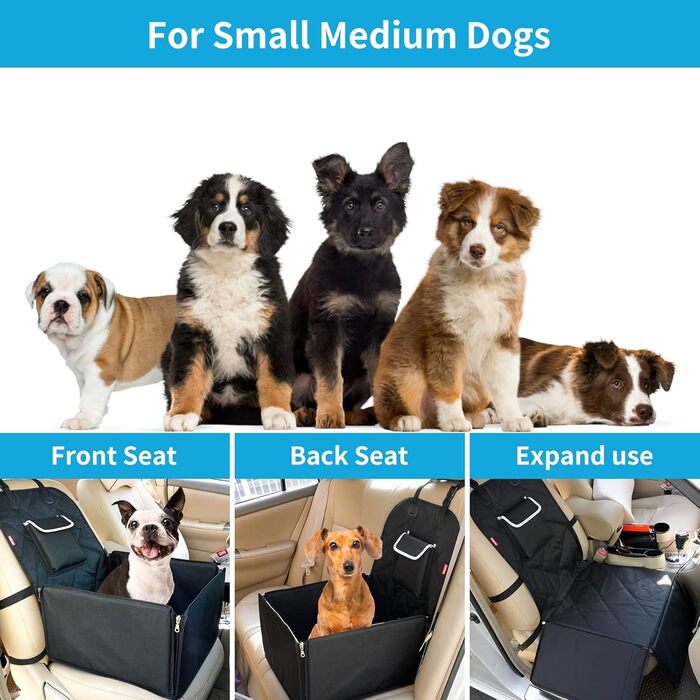 Автокрісло для собак Tamowa, чорне, для маленьких та середніх порід, на переднє та заднє сидіння, з ременем безпеки, водовідштовхувальне