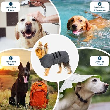 Рушник для собак з мікрофібри, сірий, XL. Швидковисихаючий, з клямками та регульованою стрічкою. Для великих, середніх та маленьких собак