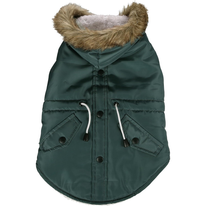 Зимовий теплий накидка для собак Flamingo Kimo – зелений, XXS (30 см), водонепроникний, флісова підкладка, капюшон, липучка, отвір для шлейки