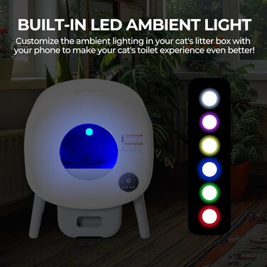Автоматичний лоток для котів з самоочищенням, великий, для кількох котів, без запаху, з керуванням через додаток, з підсвічуванням та утилізацією відходів