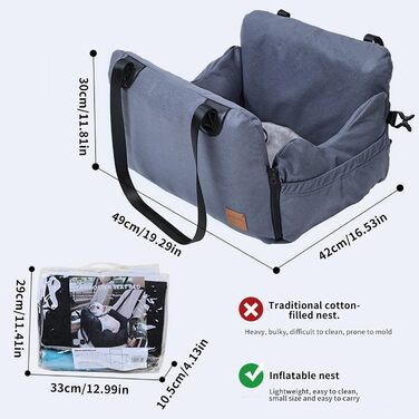 Автокрісло для собак, автокрісло для маленьких собак, сіре, з ременями безпеки та кишенями для зберігання. Водонепроникне та пральне автокрісло для собак.