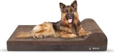 Ортопедичне ліжко для собак великих порід, 8,9 см гелевий пінополіуретан, міцний фланелевий матеріал, знімна наволочка, водонепроникний вкладиш, антиковзаюче покриття (117 x 74 x 20 см, коричневе ліжко)