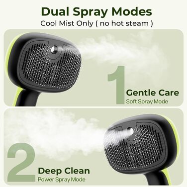 Побутова щітка для котів Pecute з парою та спреєм, багатофункціональна, для довгошерстих котів та собак, великий резервуар для води, масажна щітка, тільки прохолодний туман (зелена)