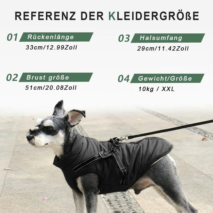 Зимовий жилет для собак, водонепроникний, з D-кільцем (зелений, XL/чорний, 4XL)