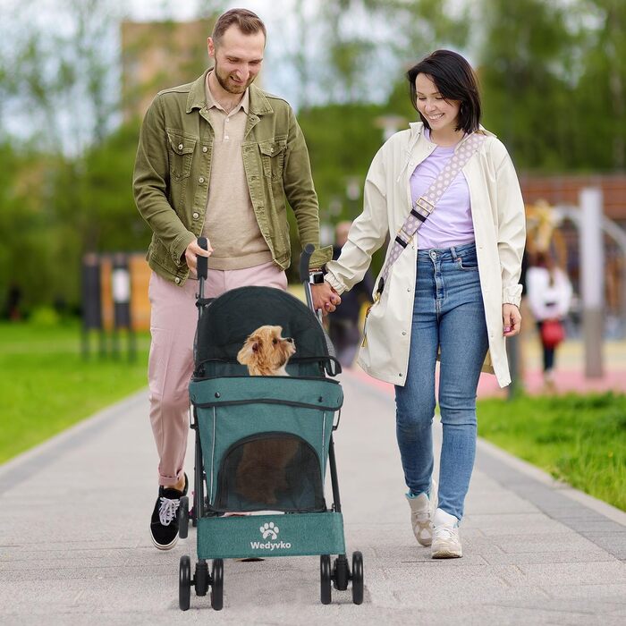 Візок для собак Regenschirm Hundebuggy для маленьких собак 10-9 кг, складний, легкий (4,1 кг), з подвійним ременем на плечі, кошиком для зберігання, тримачем для напоїв, темно-зелений
