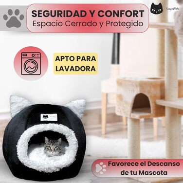KawaiPets м'яке ліжко-іглу для котів з іграшкою, знімна подушка, подарунковий нашийник