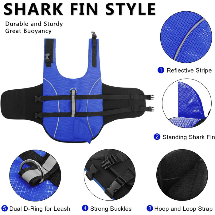 Рятувальний жилет для собак Queenore, блакитний, розмір M - для малих порід, з високою плавучістю, світловідбиваючий