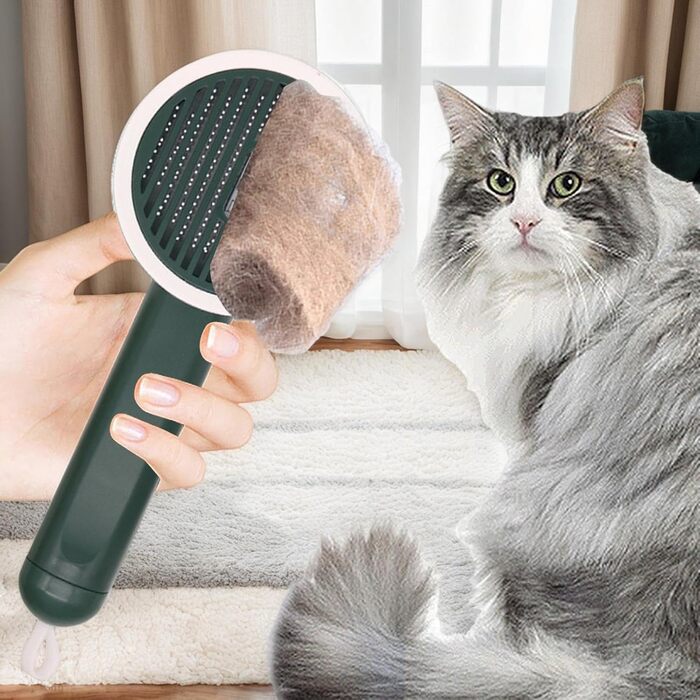 Гребінець для котів Slicker Brush – проти випадіння шерсті | Антиковзаюча щітка з функцією UV та висувним ножем для купання та подорожей, білий (зелений)