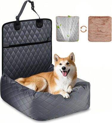 Крісло-підвищення для собак у машину 2 в 1 з підстилкою та ременем безпеки (Сірий, M)