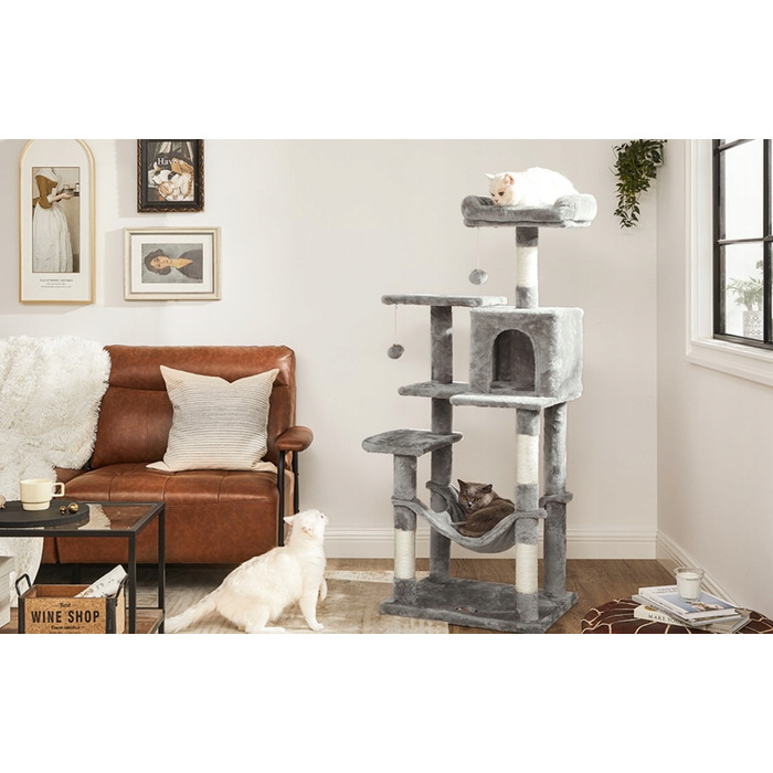 Комплекс для котів Feandrea: стовп-драбалка з лежаком, ігровий замок (101 - 160 см)