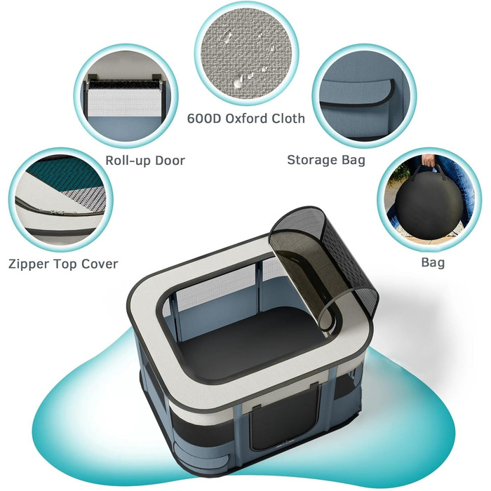 Клітка-загон для собак та котів, 90x70x60 см, сірий, складана, для цуценят