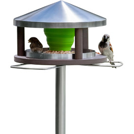 Пташник LicusDesign з підставкою: стійкий, з нержавіючої сталі, для вулиці. Сучасний годівничка для птахів з металу, коричнево-зелений воронка