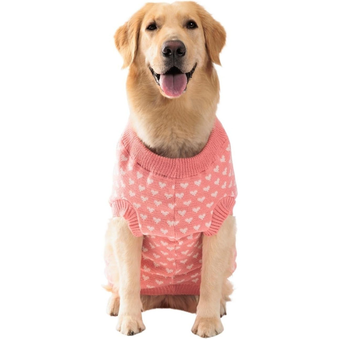 Теплий зимовий светр для домашніх тварин з сердечками для собак та котів середніх та маленьких порід – милий та затишний одяг для холодної погоди, рожевий, розмір S