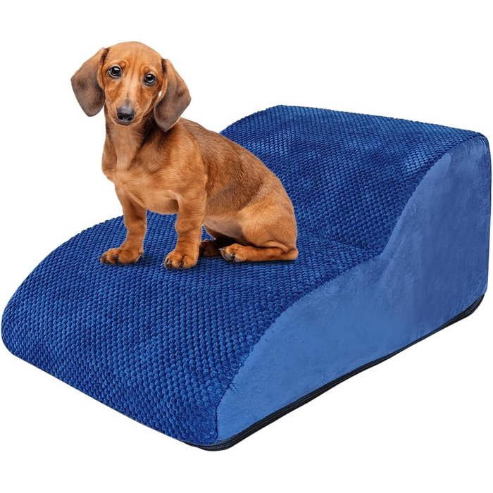 Сходинки для собак Galatée: 2-ярусні, з антиковзким покриттям, для ліжка, дивану та авто. М'яка рамка з піни знімний, пральний чохол (блакитний)