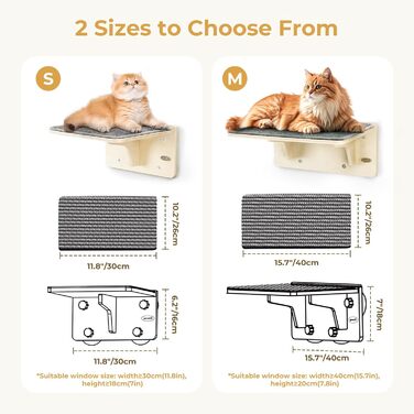 Pecute Котяча стінка 2-в-1 для стіни та скла, котяча полиця з миючим знімним фетровим покриттям, лежак на вікно з потужними присосками для котів і кошенят (S)