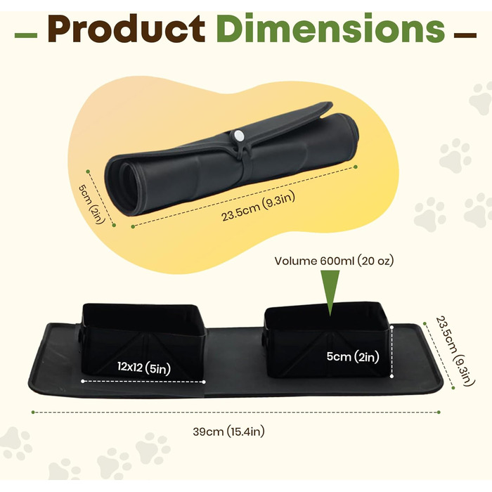 Складні миски для собак та котів, 2 шт. Зіліконовий посуд для тварин, портативні миски для подорожей, чорний