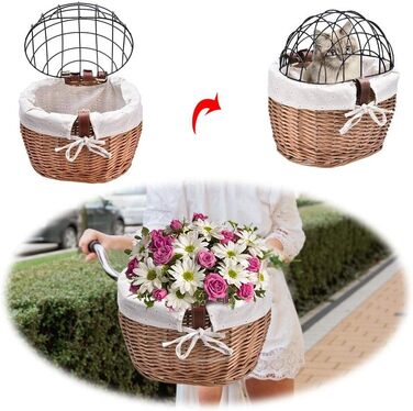 Плетенний велосипедний кошик для собак з металевим ґратом, кошик для перевезення тварин на багажник велосипеда, плетений кошик для собак