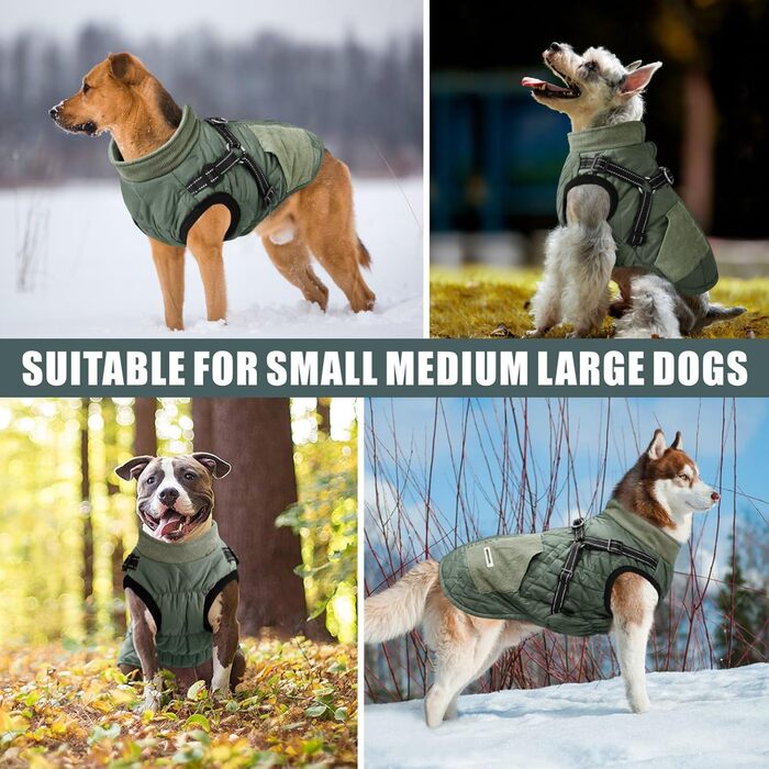 Зимовий теплий одяг для собак Mosucoirl: водонепроникна куртка з відбиваючими елементами, для маленьких, середніх та великих собак, колір зелений, розмір L
