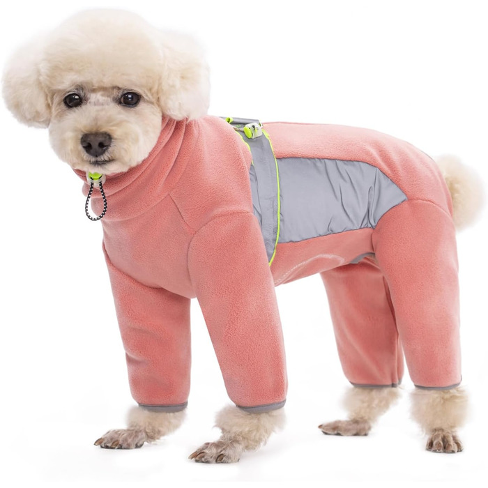 Флісова тепла куртка для собак на зиму, Onesie для цуценят з регульованою талією, D-кільцем та світловідбиваючими смугами, теплий одяг для собак, костюм для маленьких та середніх собак_L (L:Обхват грудей:48см/18.8дюймів; довжина спини:33см/12.9дюймів, рож