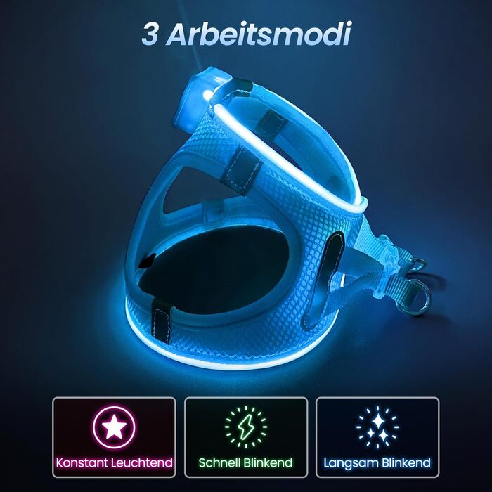 Світлодіодне нашийник для собак PcEoTllar: безпека та видимість у темряві (3 режими, S, блакитний)