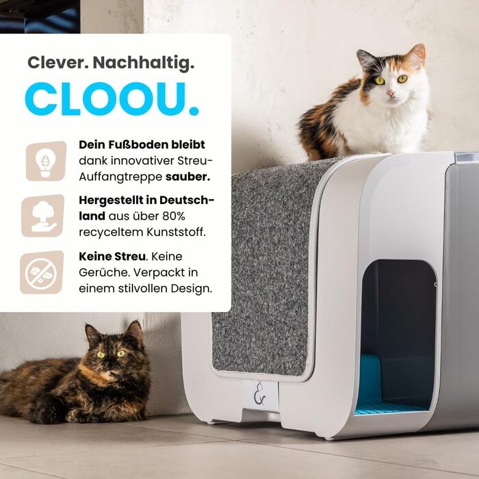 XL закрита котяча туалетна з кришкою та сходинкою elly&bruce Cloou White Edition, висока ванна, для котів, захист від розсипу наповнювача, для стоячого сечовипуску